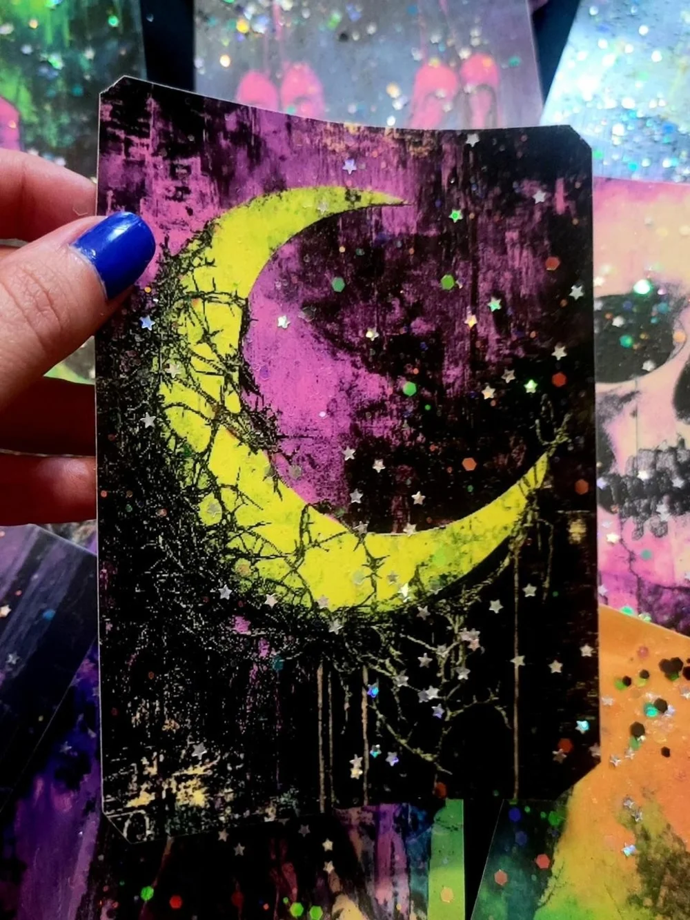 Witchy Surreal Large Sticker 16 Set Handmade Whimsy Goth Dreamy Neon w GLITTER